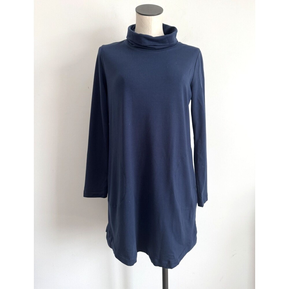 Pure J Jill Navy Blue Luxe Tencel Knit Cowl Neck Tunic Dress Pockets Size Small